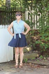 A Jeanie Outfit: Dotted Chambray Top & a Skater Skirt