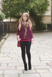 Black Skinny Jeans With A Burgundy Knit
