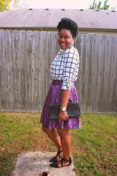 Windowpane Shirt + A Purple Printed Skirt
