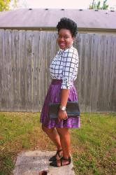 Windowpane Shirt + A Purple Printed Skirt