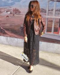 Tibi Lace Dress & J.Crew Leather Jacket