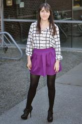 BOX PLEAT SKIRT AND GRID PRINT TOP