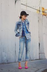 The Old Game: Triple Denims with Pop of Pink