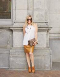 Leather Skirt + White Tank