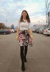floral skirt with volance in outfit