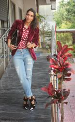 How to style Heart Print Shirt  Burberry | Velvet Blazer 