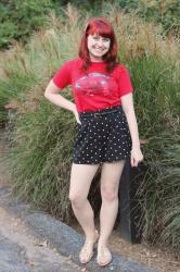 Spider-man Shirt, Super Hero Bow, & Polka Dot Shorts