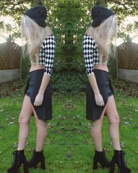 geometric skirt & a beanie