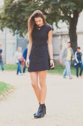 Black dress and Tartan shirt 