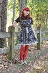 A Wearable Halloween Outfit: Evil Cat Dress & Rust Orange Tights