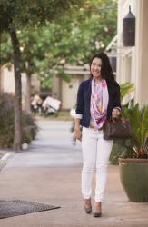 Scarf Bib + Navy Blazer