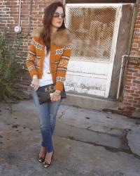 Vince Fur Collar & J.Crew Sequin 