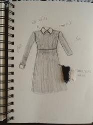 S.I.Y.: dark blue dress with beige collar and cuffs