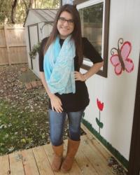 Black Sweater and Mint Green Scarf 