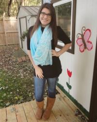 Black Sweater and Mint Green Scarf