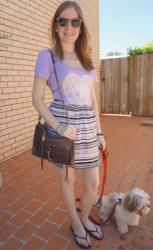 Lilac Tee, Stripe Skirt, RM Purple MAC | Lifechurch Tee, Sass and Bide Skinnies, Marc By Marc Jacobs Karlie Bag