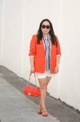 Red Blazer and Stripe top 