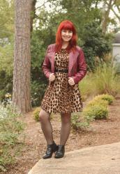 Burgundy Leather Jacket & a Leopard Print Dress