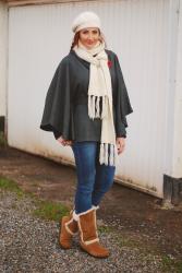 Dressing For Winter | Sheepskin Boots, Scarf & Cape