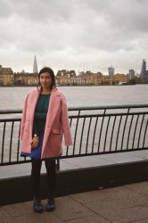 Grey London / pink coat