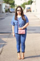 Denim and Quilted Pink Bag