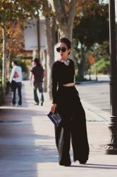Mysterious Black: Cropped Top and Wide Leg Pants
