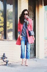 Scarf Season: Reiss Red Coat and Vintage Cropped Jeans
