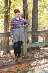 Flannel Shirt, Skater Skirt, & a Red Bow on a Bouffant