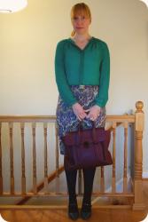 OOTD/Review: Textured Silk Blouse and Mardi Gras Colors.
