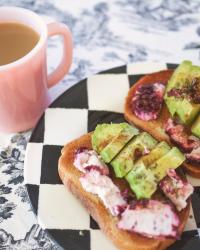 Avocado and Cranberry Goat Cheese on Dry Toast