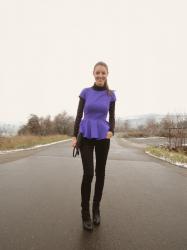 purple peplum and dotted turtleneck