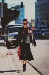Red Heart: Stripe Sweater and A-line Skirt
