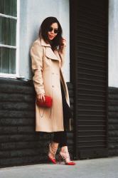 Camel Coat and Valentino Rockstud Shoes