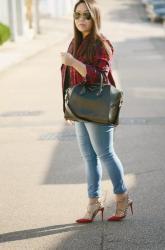 Plaid and Light Colour Jeans