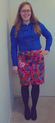 a printed pencil skirt.