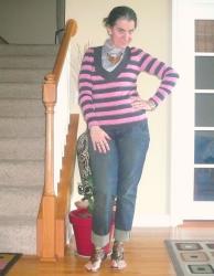 Flashback Friday: Pink+Silver V-Neck Sweater with Cropped Jeans and Button-Downs.