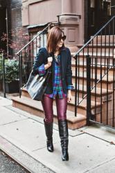 plaid on leather