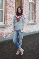 Raw Edge Sweatshirt and Boyfriend Jeans