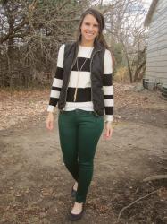 black vest + green jeans