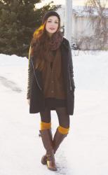 Grenadine Sunshine // Aldo Shoes Brown Leather Boots, Mustard Yellow Tabbisocks