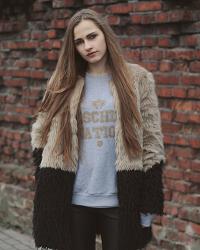 Two tone fur and grey sweatshirt