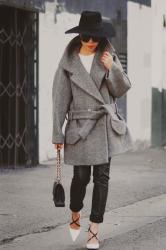 The Not to Simple Combo: Carven Oversized Belted Coat and White Pumps