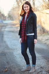 Outfit of the Week - leather jacket and plaid scarf