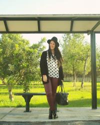 Polka Dots, black and burgundy