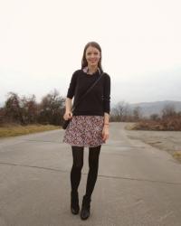 floral vintage dress in winter outfit