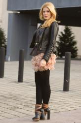 FEATHER SKIRT AND SILK TOP