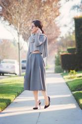 Gray Cropped Top and Gray Midi Full Skirt