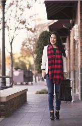 White Blazer + Buffalo Plaid Scarf