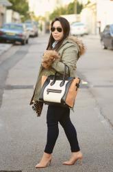 Parka Coat and Leopard Scarf