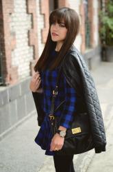 Blue plaid suit.
